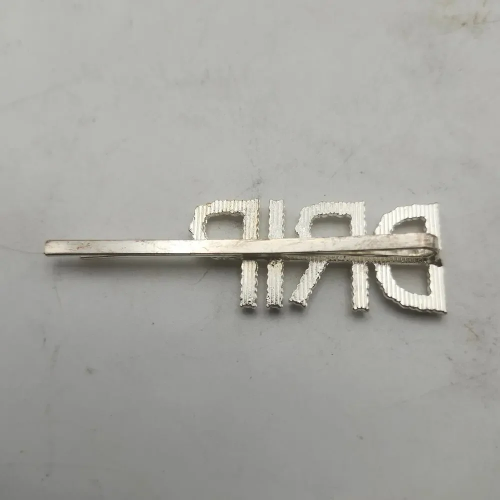 Rhinestone DRIP Hair Pins Silver Tone Crystal Letter Bobby Clip Pair Barrettes